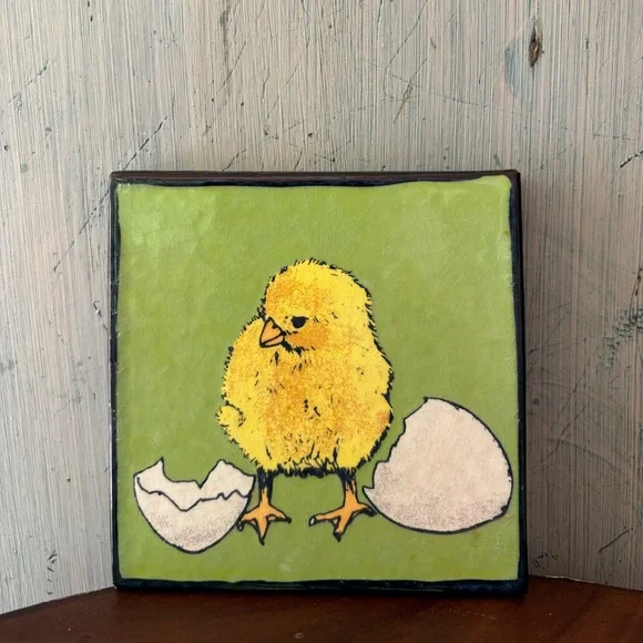 Easter Baby Chick Artisan Coaster/Small Hot Plate Hand-Painted Ceramic Tile - Picture 2 of 8